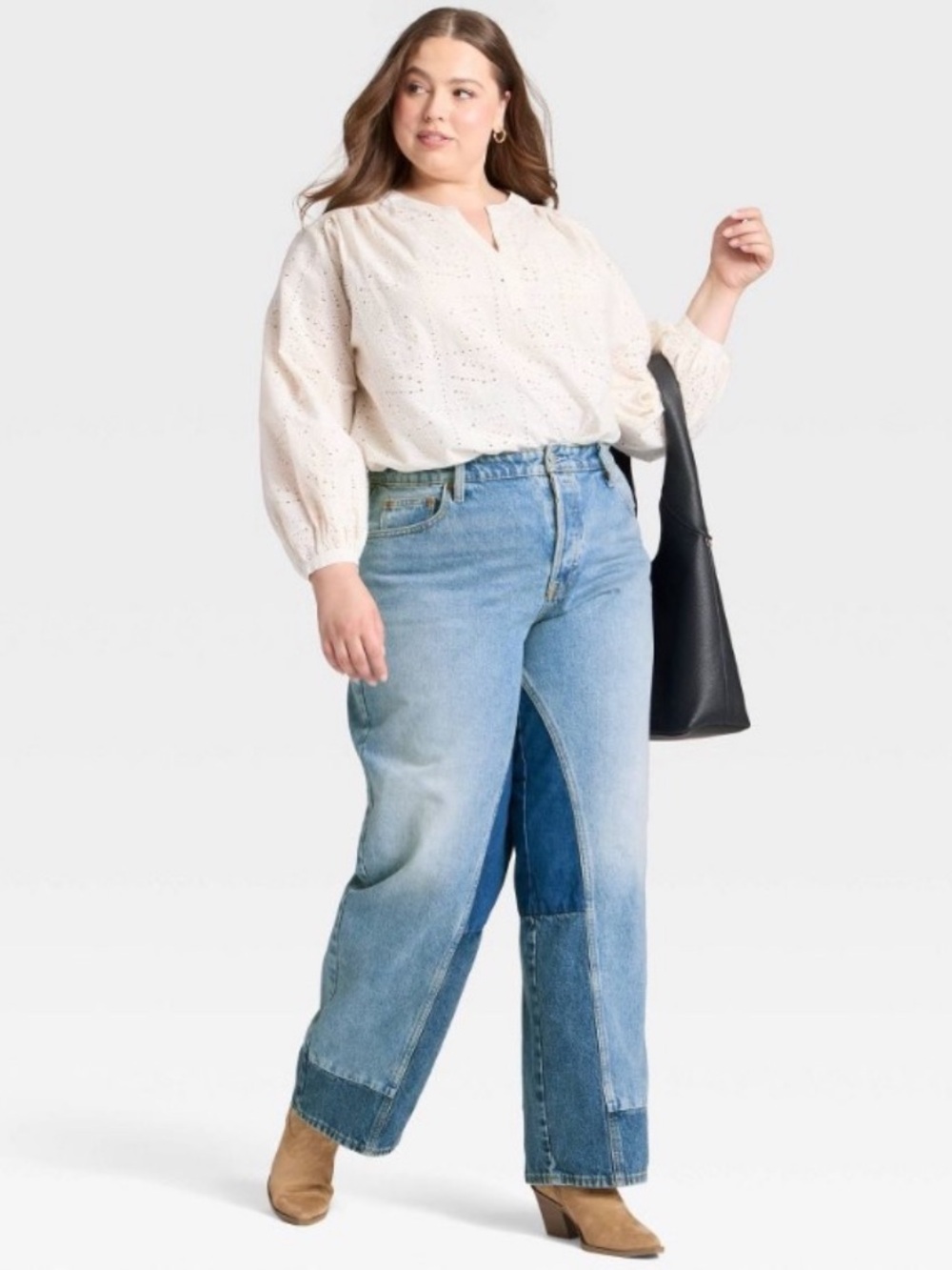 Universal Thread Mid-Rise 90's Baggy Denim Jeans Medium Wash/Patch Work size 12R